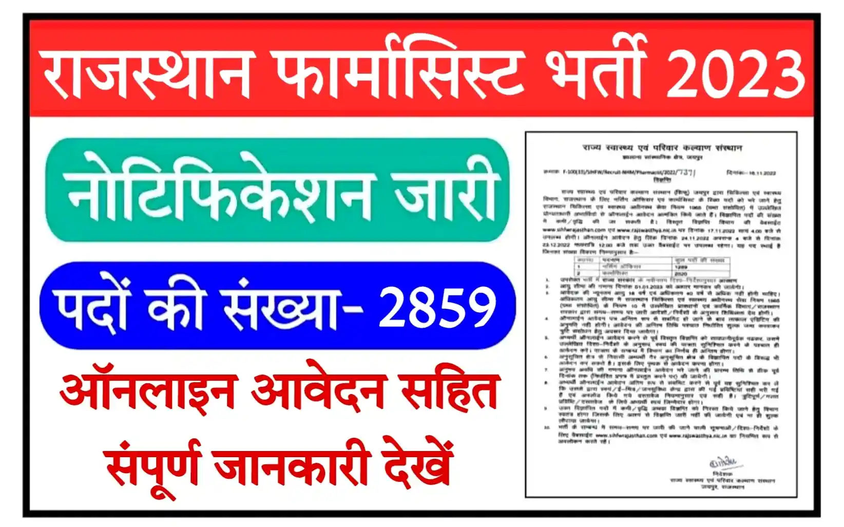 Rajasthan Pharmacist Recruitment 2023 Apply Online For 2859 Posts Check All Details