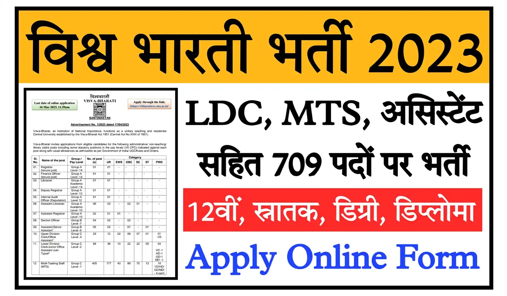 Visva Bharati Recruitment 2023 Notification, Apply Online विश्व भारती ने LDC, MTS, असिस्टेंट सहित विभिन्न पदों पर निकाली भर्ती