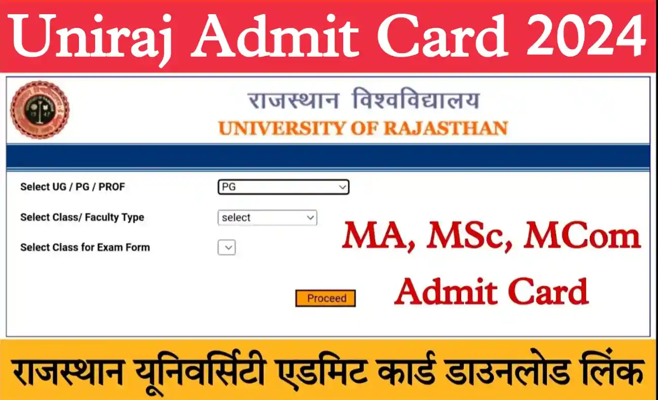 Uniraj Admit Card 2024 Name Wise Rajasthan University MA, MSc, MCom Admit Card यहां से डाउनलोड करें