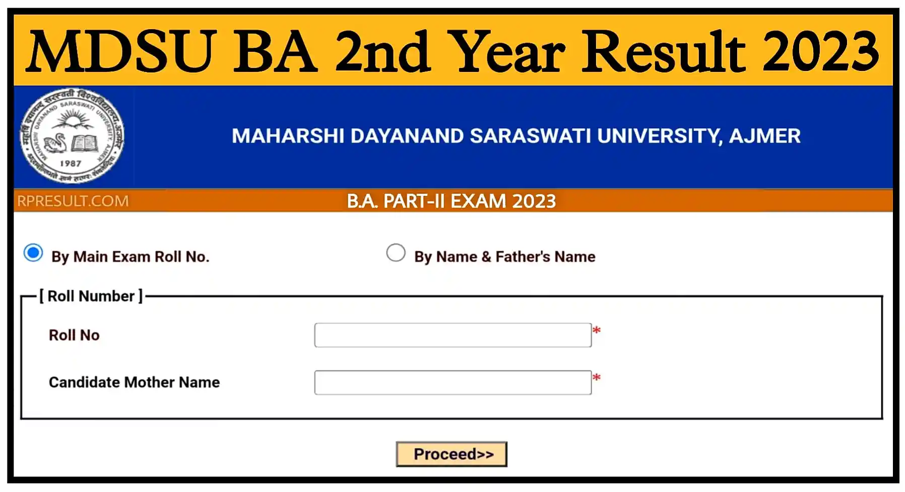 MDSU BA 2nd Year Result 2023 OUT MDSU University BA 2nd Year Result Name Wise Check Link