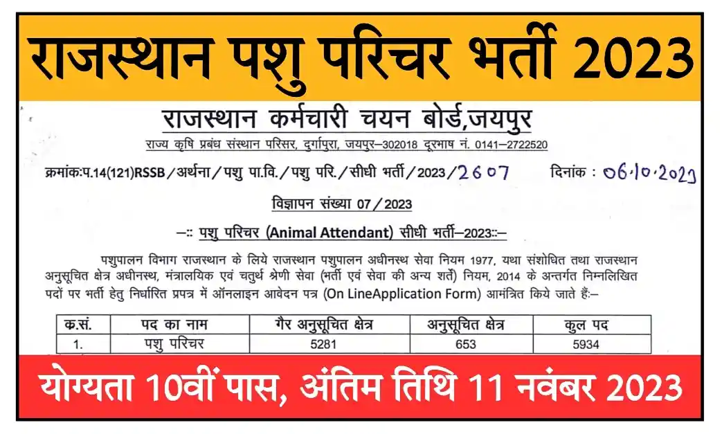 Rajasthan Jaldhari Recruitment 2023 Notification, Apply Link राजस्थान पशु परिचारक के 5934 पदों पर भर्ती, आवेदन शुरू