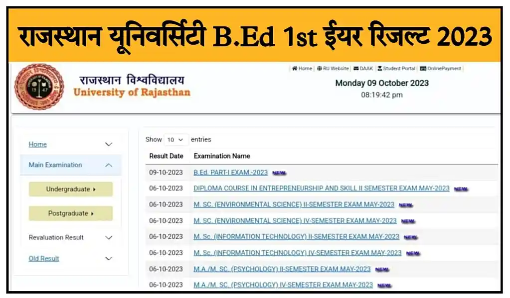 Rajasthan University BEd 1st Year Result 2023 राजस्थान यूनिवर्सिटी B.Ed फर्स्ट ईयर का रिजल्ट जारी, यहां से चेक करें