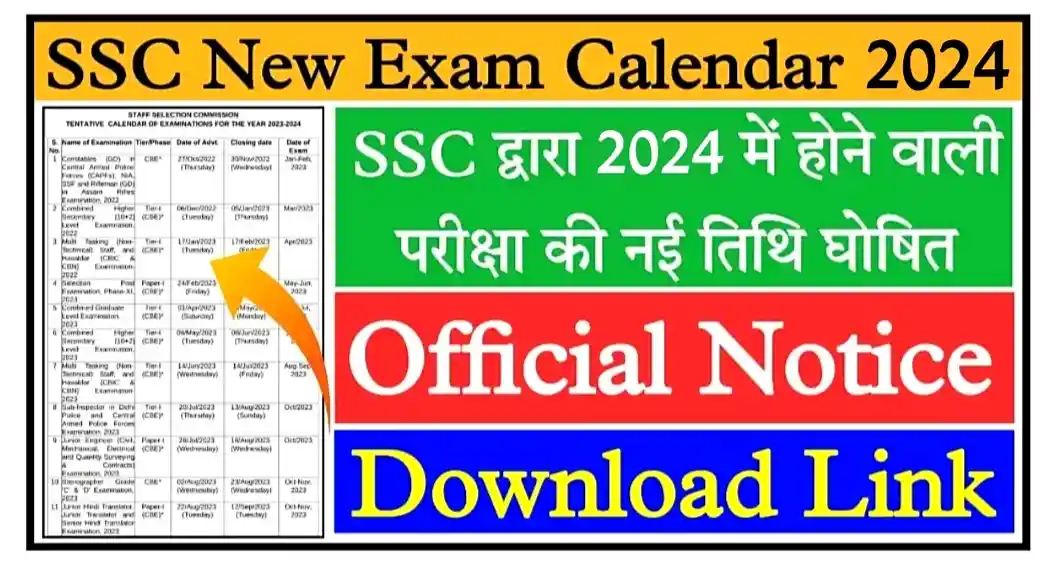 SSC New Exam Calendar 2024-25 एसएससी द्वारा 2024 में होने वाली भर्तियों की एग्जाम तिथि घोषित, नोटिस जारी