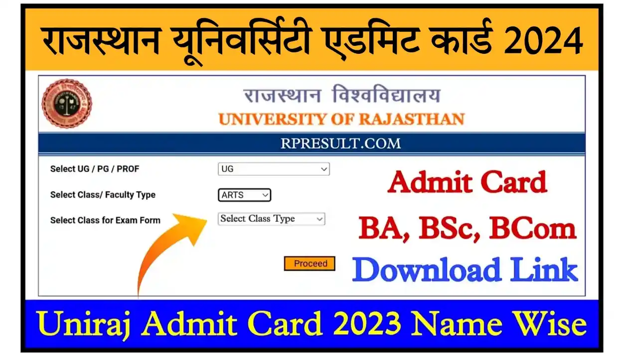 Rajasthan University BA, BSc, BCom Admit Card 2024 Uniraj Admit Card Download Link