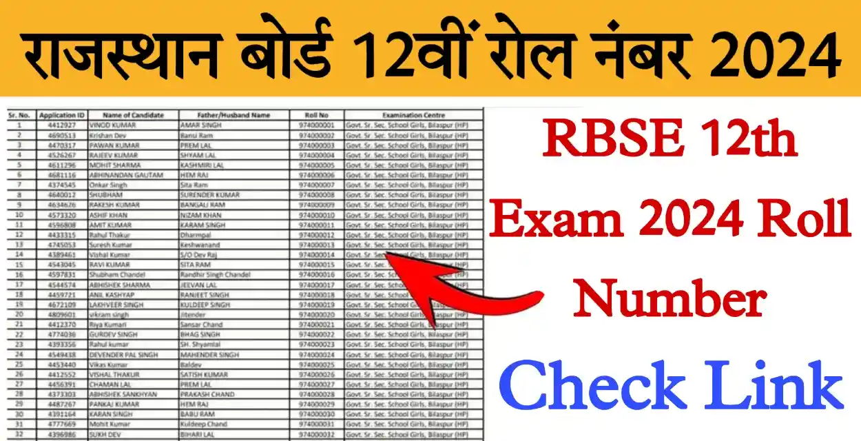 Rajasthan Board 12th Roll Number 2024 राजस्थान बोर्ड 12वीं एग्जाम के