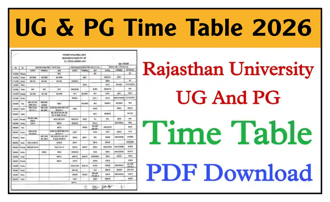 Rajasthan University Time Table 2026 राजस्थान यूनिवर्सिटी BA, BSc, BCom, MA, MSc, MCom टाइम टेबल डाउनलोड करें