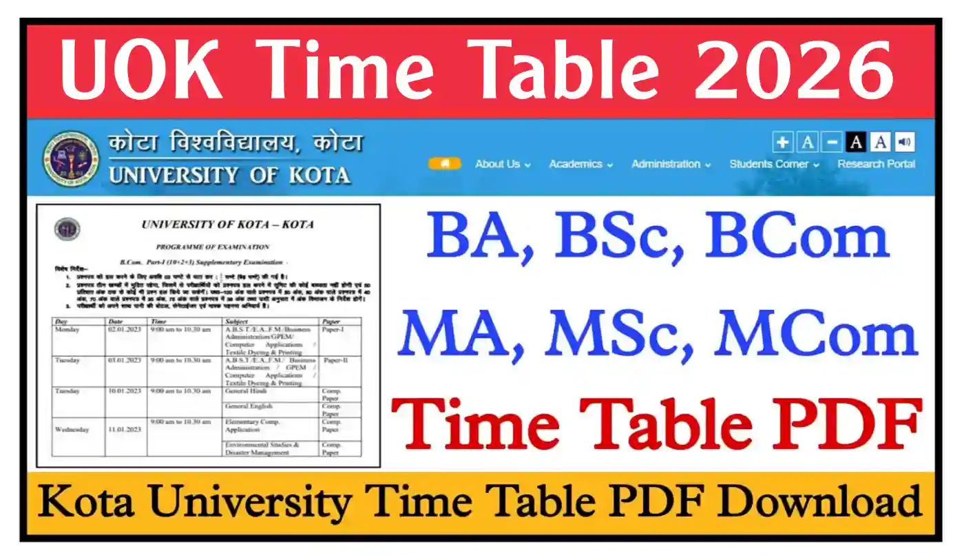 Kota University Time Table 2026 कोटा यूनिवर्सिटी BA, BSc, BCom और MA, MSc, MCom के टाइम टेबल जारी @uok.ac.in