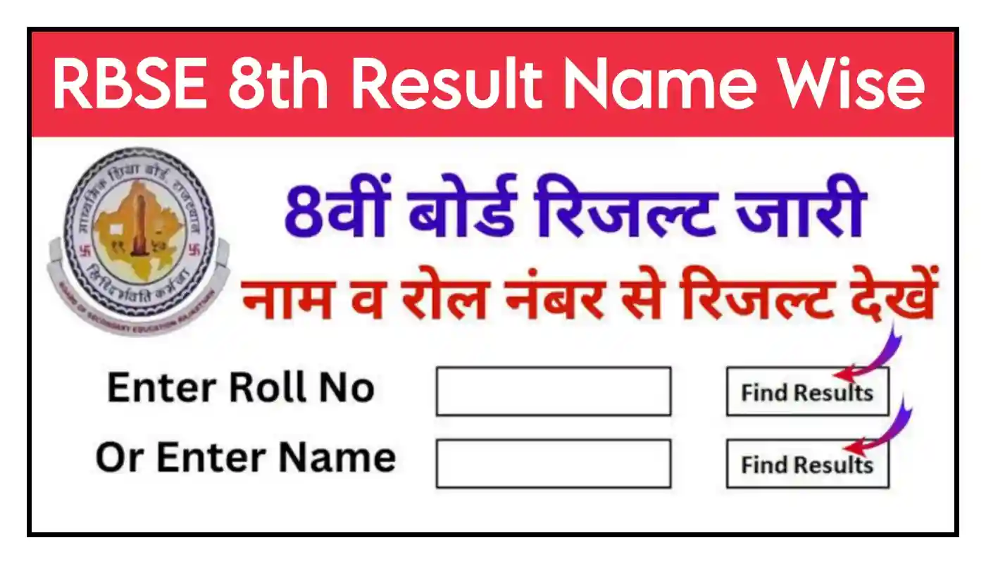 RBSE 8th Result 2026 Name Wise राजस्थान बोर्ड 8वीं कक्षा का रिजल्ट Name Wise यहां से देखें @rpresult.com