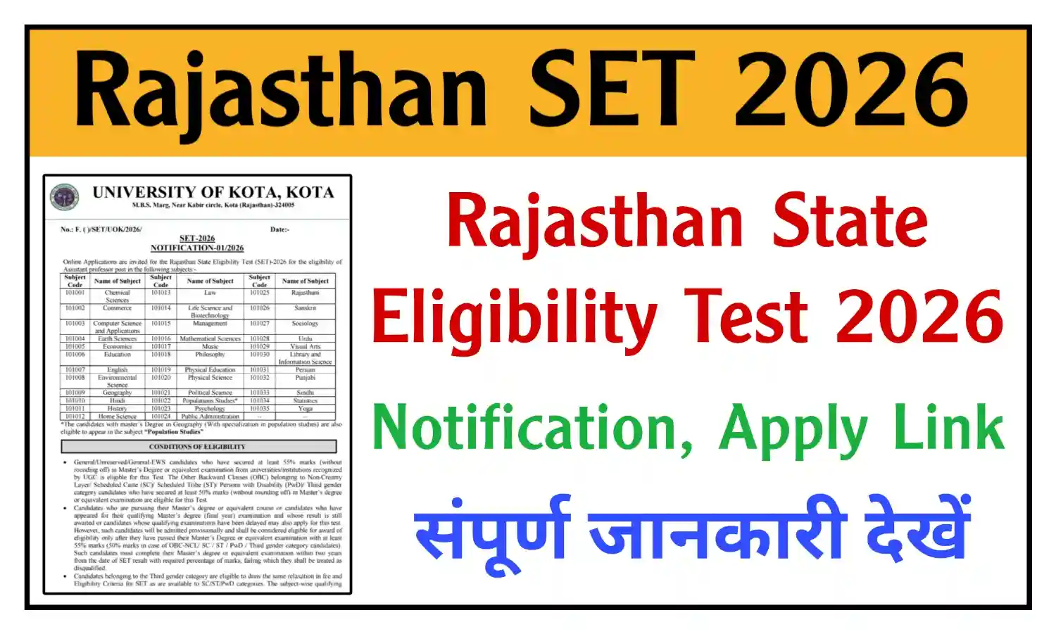 Rajasthan SET 2026 राजस्थान राज्य पात्रता परीक्षा के लिए नोटिफिकेशन जारी, आवेदन सहित संपूर्ण जानकारी देखें @uok.ac.in